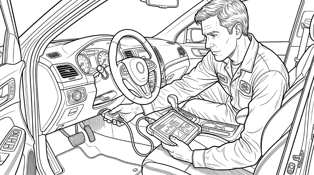Technician connecting diagnostic tool to vehicle OBD-II port